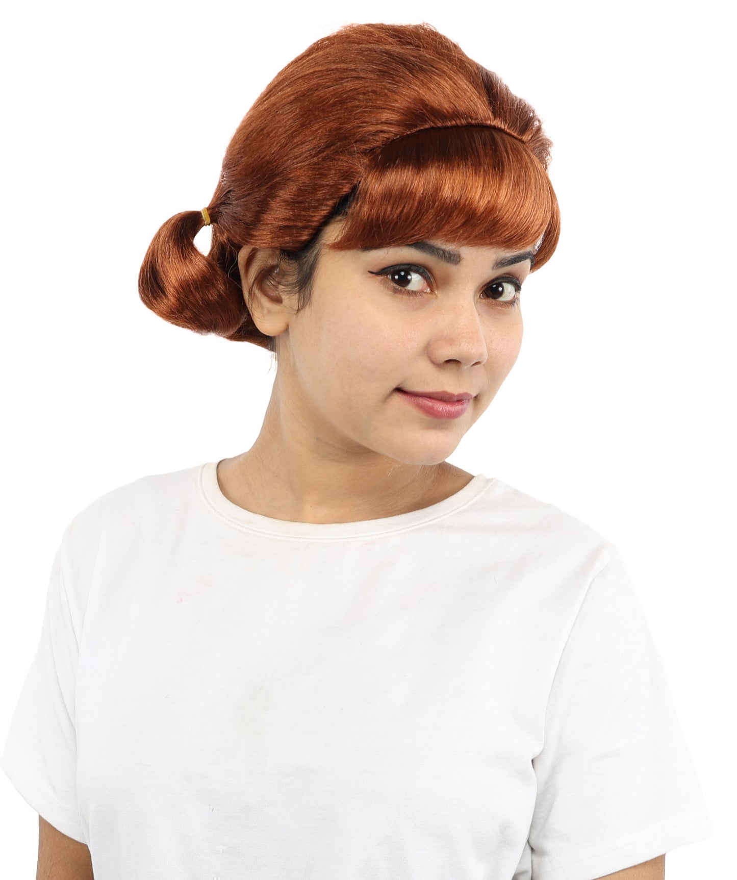 HPO Women's Soft Side Bun Hairstyle Light Brown Bangs Wig | Capless Cap Design | Ideal for Halloween,Dress-Up, Cosplay Parties