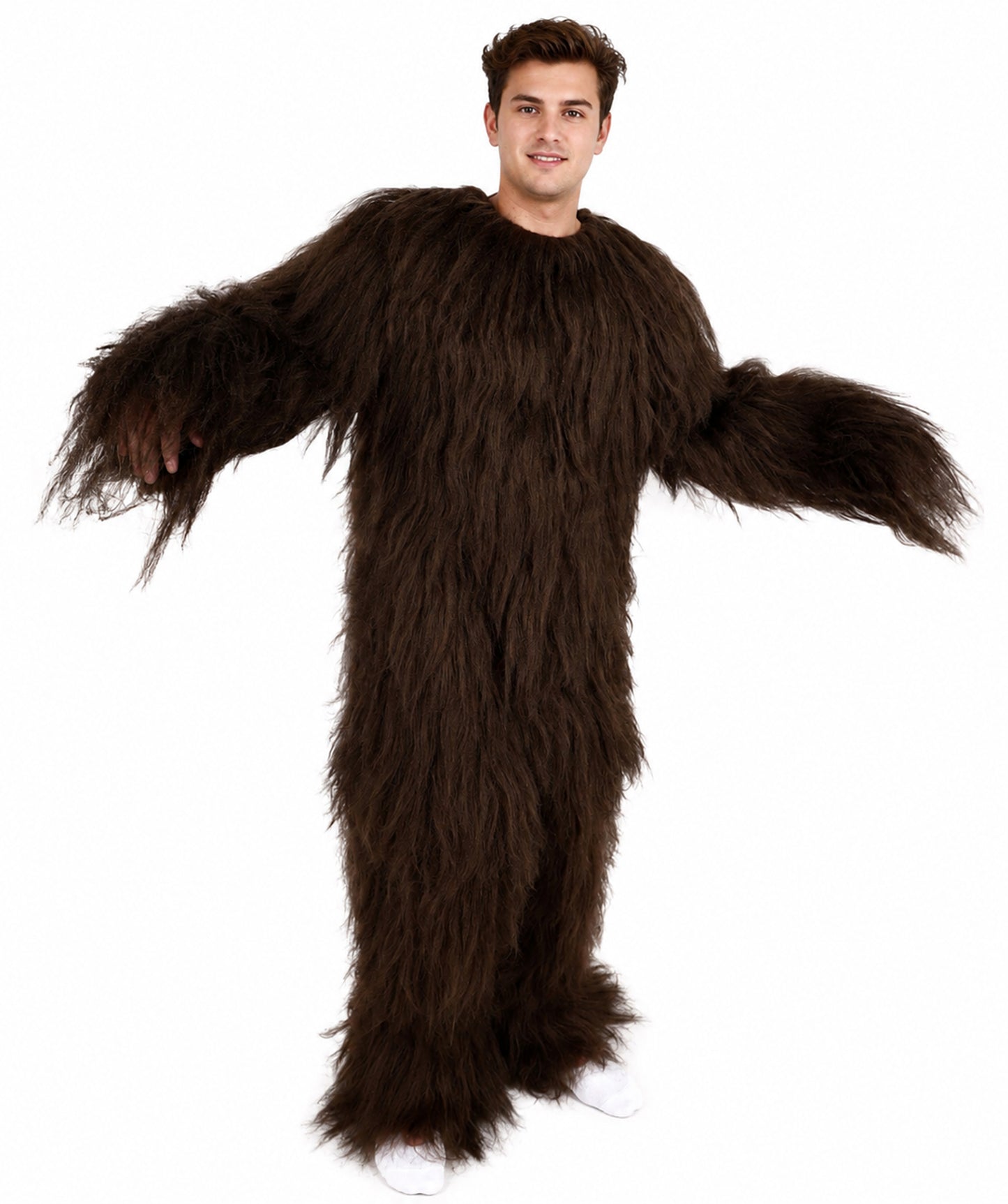 HPO Unisex Extreme Hairy Person Costume, Mask and Bundle - Full-Body Hair Suit Extra-Long Ash Brown Costume Wig for Halloween, Cosplay & Parties
