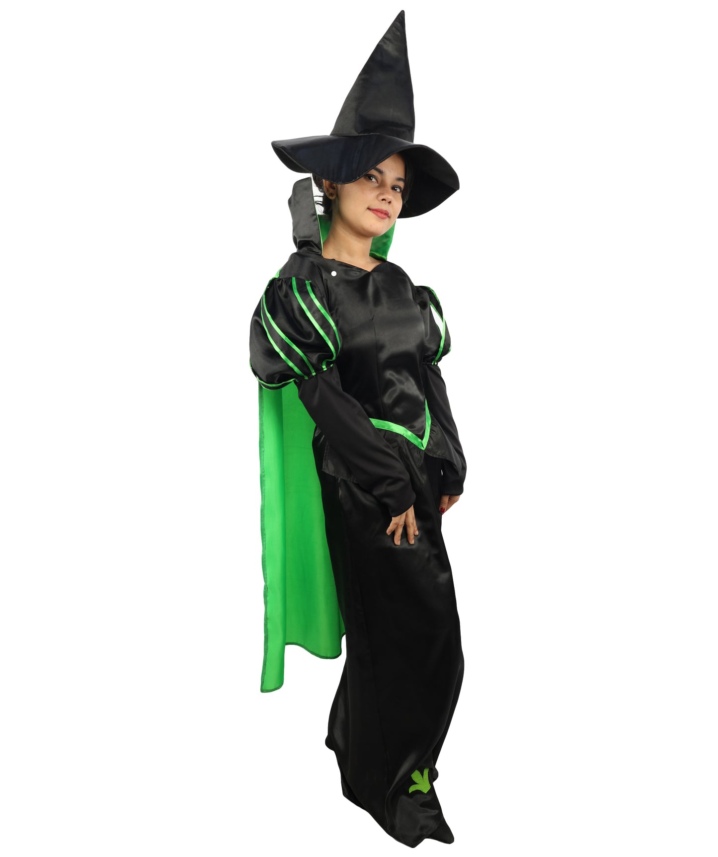 HPO Shadow Valley Witch Costume | Black & Green Long Dress with Pointed Hat | Dark Fantasy Witch Outfit for Halloween, Cosplay & Stage Events