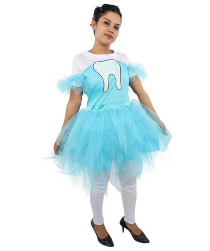HPO Women's Blue Puff Tulle Costume | Layered Tutu Style Off Shoulder Outfit |  Party Dress for Halloween, Cosplay & Stage Performances