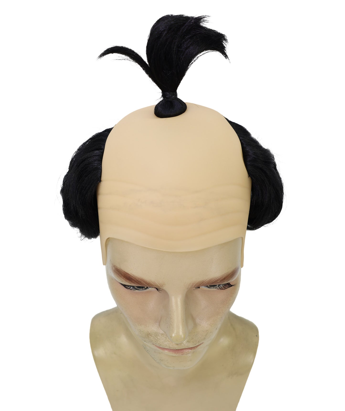 HPO Men's Black Bald Wig with Attached Hair Fringe | Old Man Grandpa Bald Cap