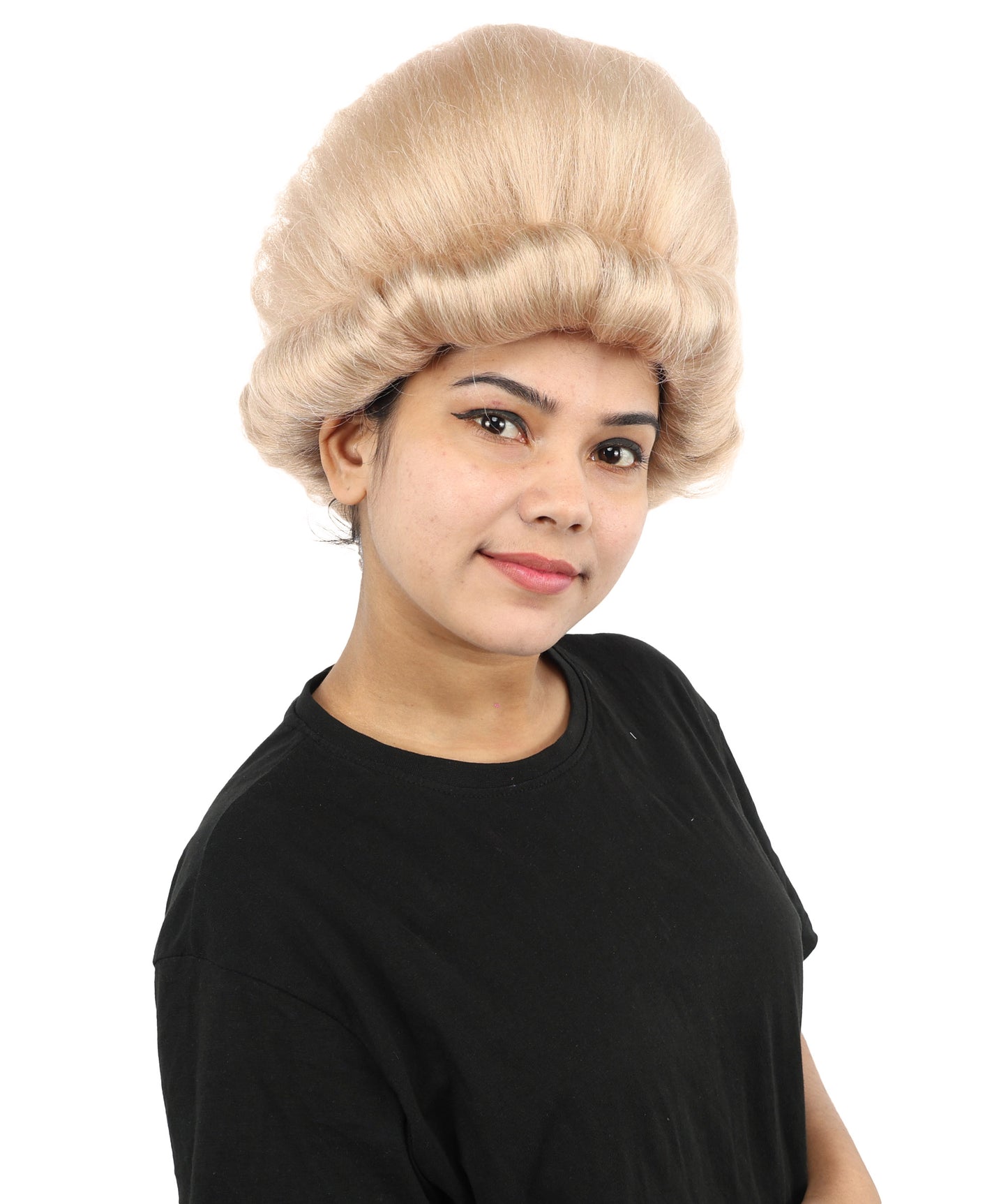 HPO Women's Voluminous Golden Blonde Grandma Wig | Medium Puffy Afro Style with Silver Texture, Synthetic Fiber & Adjustable Fit | Halloween, 100th Day of School, Theater & Funny Costume
