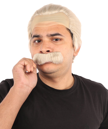 HPO Men’s Blonde Wig and Moustache Set | Short Combed Costume Hair for Book Day, Cosplay & Theatre | Synthetic Fiber Accessories