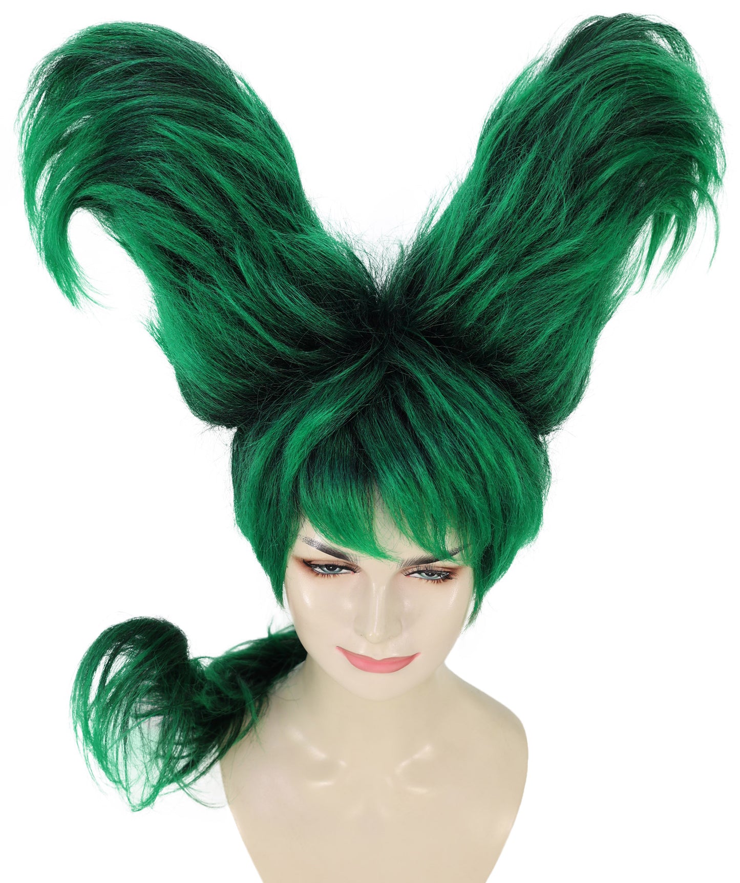 HPO Women’s Artistic Hair Sculpture Black& Green Mixed Wig | Creative Shaped Hairstyle | Synthetic Fiber Hairpiece with Adjustable Cap for Cosplay, Parties & Stage
