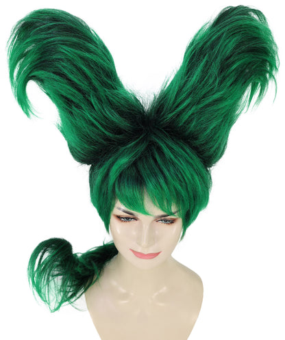 HPO Women’s Artistic Hair Sculpture Black& Green Mixed Wig | Creative Shaped Hairstyle | Synthetic Fiber Hairpiece with Adjustable Cap for Cosplay, Parties & Stage