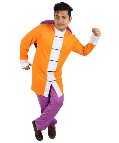 HPO Men's Martial Arts Master Costume | Anime Roshi Cosplay Orange Top Purple Pants Outwear Set | Comic Con Halloween Stage Performance Wardrobe Piece