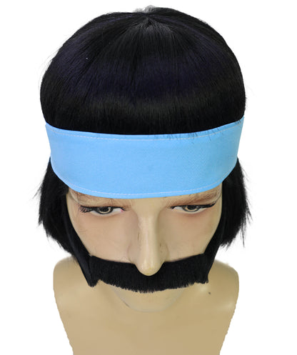 Men's Hippie with Hair Wig, Sideburns & Mustache With Headband – Retro 60s Set | Breathable Capless Cap