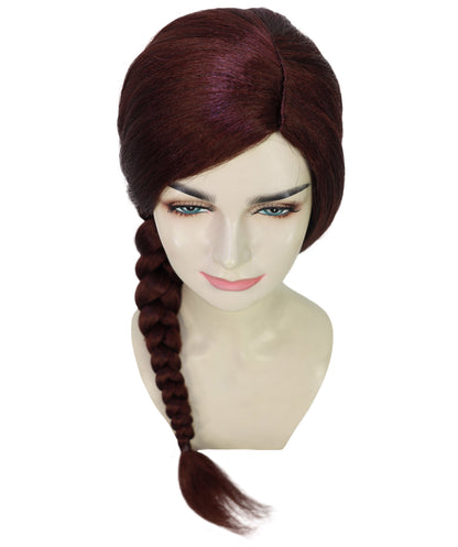 Women's Medium Brown Witch-Inspired Long Side Braid Wig | Side-Parted Micro Braid Cosplay Hair for Halloween & Theater Looks