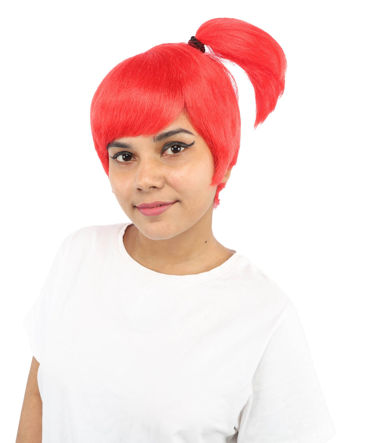 HPO Adult Women's Anime Trainer Character Wig | Vibrant hue multicolor options, create of synthetic fiber, short choppy bob with high side ponytail, breathable base | Cosplay, Halloween, theater, party, performance, costume events