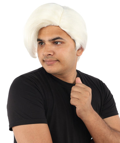 HPO Adult Men's Short Black Side Swept Wig | Thick Layered Bangs with Natural Texture,  Adjustable Cap | Halloween, Themed Party, Stage Performance & Roleplay