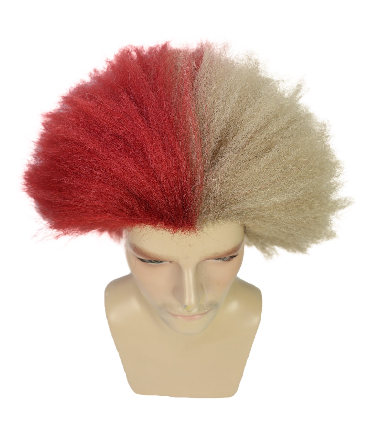 HPO Men Two-Tone South America Gangster Wig | Wild Half Red & Half Brown Fluffy Party Hair| Ideal for Halloween | Breathable Capless Cap