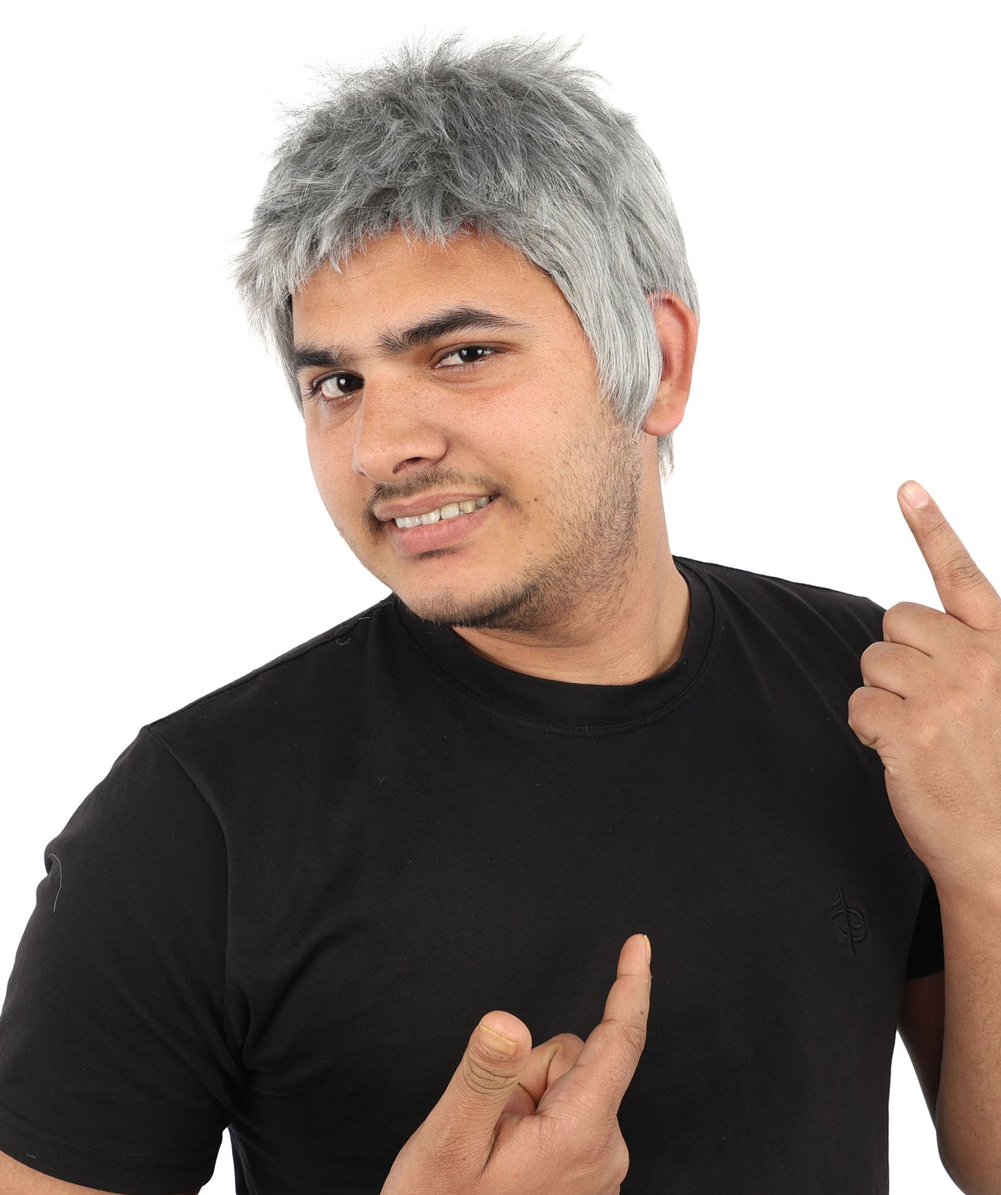 HPO Men's Short Textured Mens Wig | 10 Inch Grey Straight Layered Capless Design | Party Halloween Cosplay Theater Drag Performance Costume Events
