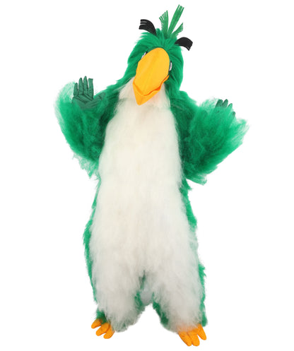 HPO Adults Parrot Mascot Costume Full-Body Furry Bird Jumpsuit with Mask - Green & White Parrot Costume Set with Furry Full-Body Jumpsuit and Character Mask for Halloween Cosplay Parties & Events