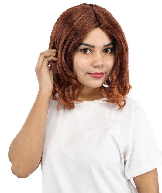 HPO Women’s Short Curly Copper Brown Wig – 13” Shoulder-Length Hairpiece with Side Part | Ideal Hairpiece for Theatre, Dress-Up, Cosplay & Character Roleplay