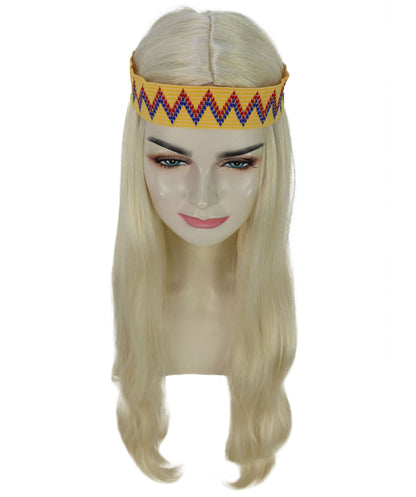 HPO Adult Female WIG Hippie Long with Headband – Boho Multiple Wigs Premium Breathable Capless Cap with Flame Retardant Synthetic Fiber Hair