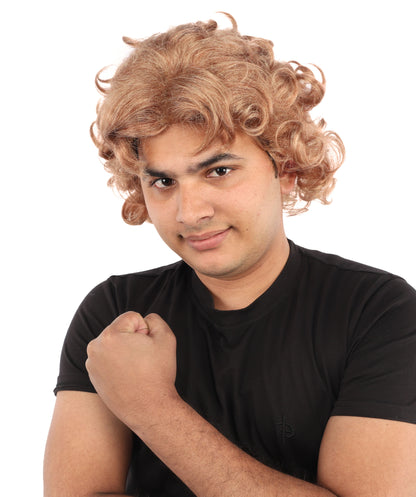 HPO Men's Animated Character 11 Inch Golden Blonde Curly Wig | Capless Flame-Resistant Synthetic | Fantasy Hero Costume Hair