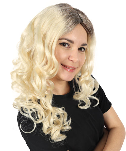 HPO Women's Sabrina Carpenter-Inspired Platinum Brown and Blonde Wavy Wig for Glamorous Events Breathable Caples Cap Flame-Retardant Synthetic Fiber Hair