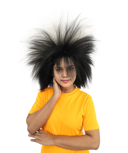 HPO Women's 21-Inch High Volume Black and White Drag Queen Wig | Capless Cap with Flame-Resistant Synthetic Fiber | Large Fluffy Hairpiece for Halloween and Cosplay
