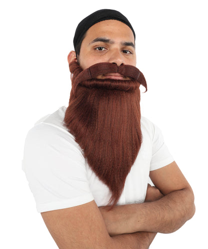 HPO Men's Auburn Beard and Moustache Set | Long Auburn Synthetic Fiber construction featuring a full holiday style | Ideal for party, Halloween, cosplay, theater, drag, performance, costume events