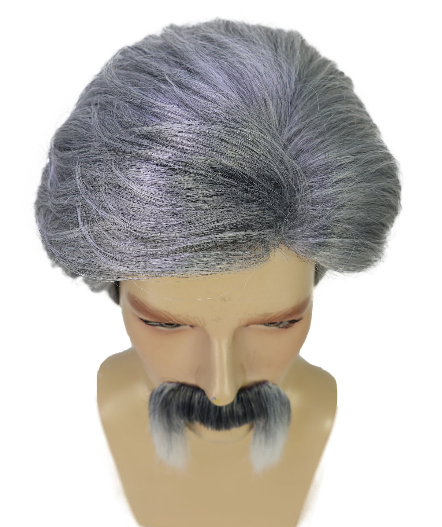 HPO Men’s Sports Fun 2-Tone Curly Wig with Mustache  | Ideal for Halloween | Breathable Capless Cap