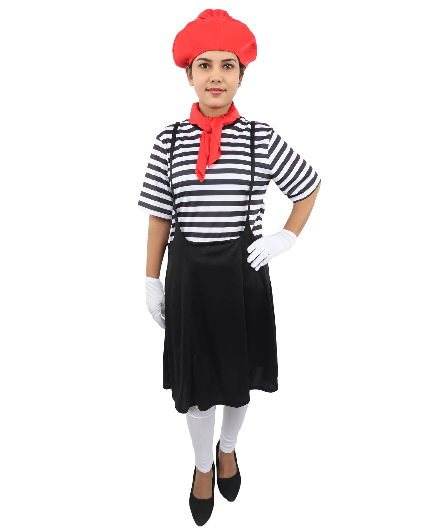HPO Women for French Artist Costume | Black Dress, Scarf, Cap, and Hand Gloves | Outfit for Halloween, Parties, Stage & Cosplay