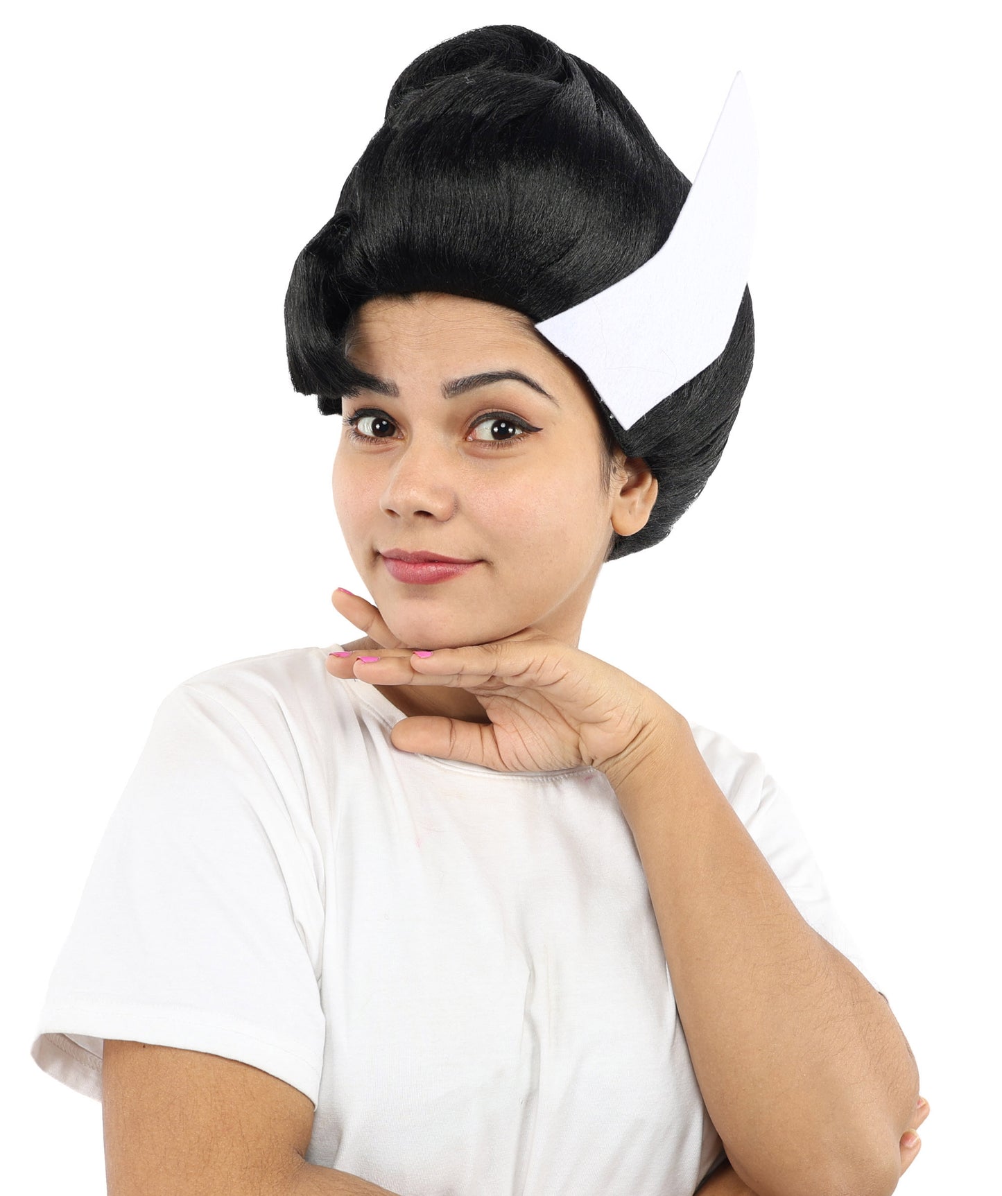 Medium Bold Glam Party Wig | Vibrant Synthetic Black & White Hairstyle with Adjustable Cap for Halloween, Cosplay, Festivals, Stage Performances & Roleplay