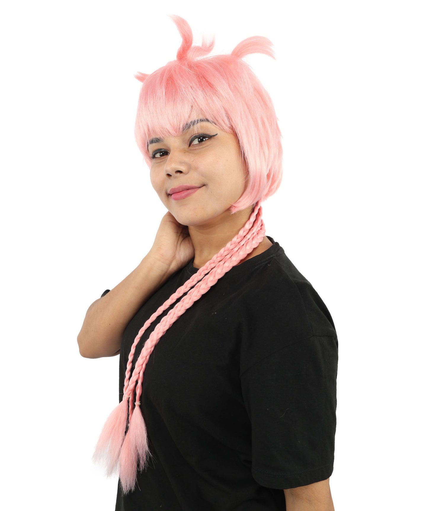 HPO Adult Women's Animal Ear Braided Wig | Multiple Color Options | Synthetic fiber, short bob with sculpted ears and long micro-braids, breathable base | Party, Halloween, theater, drag, performance, costume events