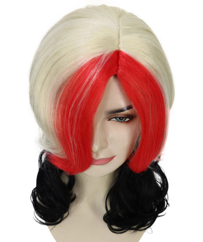 HPO Women’s Multicolor Shoulder-Length Wig | Bold Halloween Hair | Breathable Capless Cap