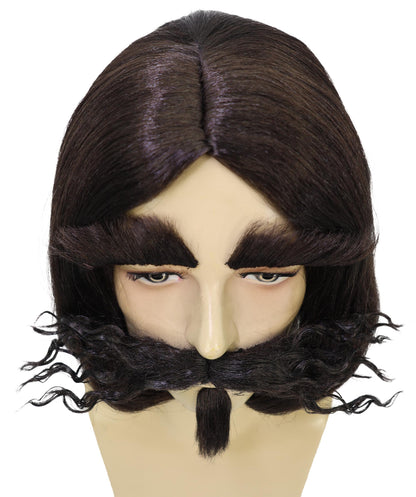 HPO Men's Whimsical Magician Wig With Beard, Mustache & Eyebrow Set Facial Hair – Synthetic Hairpiece for Stage, and Costume Parties