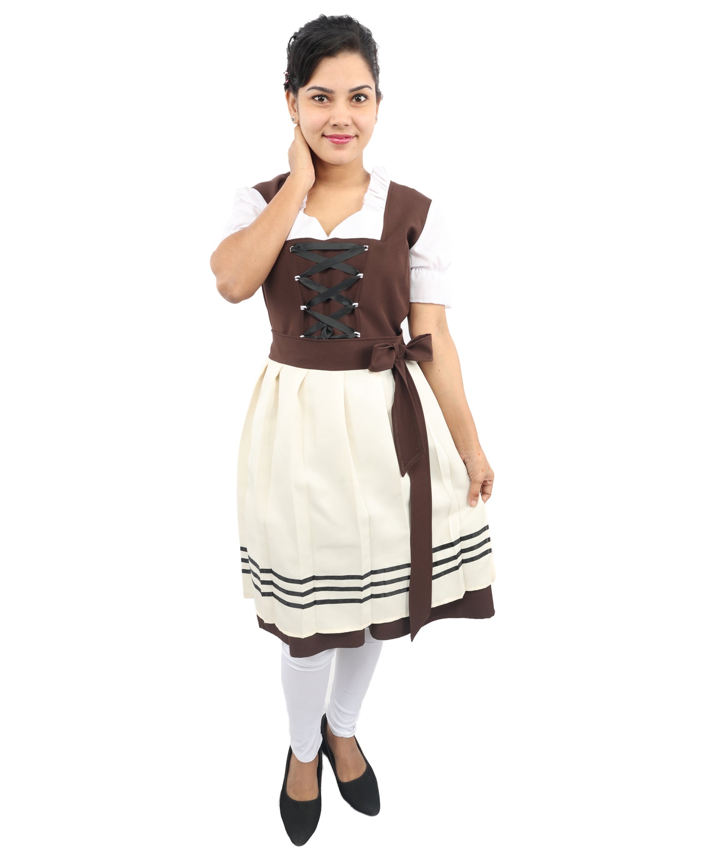 HPO Women’s Brown & White Oktoberfest Costume – Authentic German Bavarian Dirndl Dress