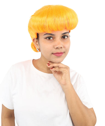 HPO Adult Women's Retro Pin-Up Wig | Multicolor Options, create of synthetic fiber, vintage curled bumper bangs with rolled back, breathable base | Party, Halloween, theater, drag, performance, costume events