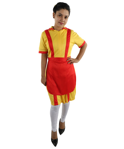 HPO Women’s Red & Yellow Waitress Costume – Stylish Scarf Dress with Collar Detail | Party & Cosplay Uniform Adults Outfit