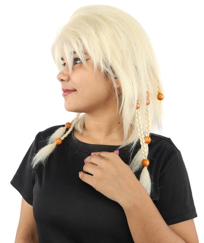 HPO Adult Women's Long Tribal Braided Wig | Multiple Color Options | Dark Shaggy Bob with Beaded Strands, Synthetic Fiber & Breathable Cap | Halloween, Sci-Fi Roleplay, Fantasy Costume