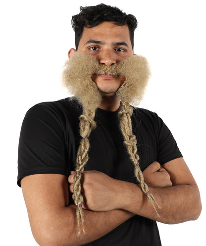 Medieval Warrior Mustache and Beard Set | Brown Synthetic Facial Hair | Historical Cosplay & Halloween Accessory