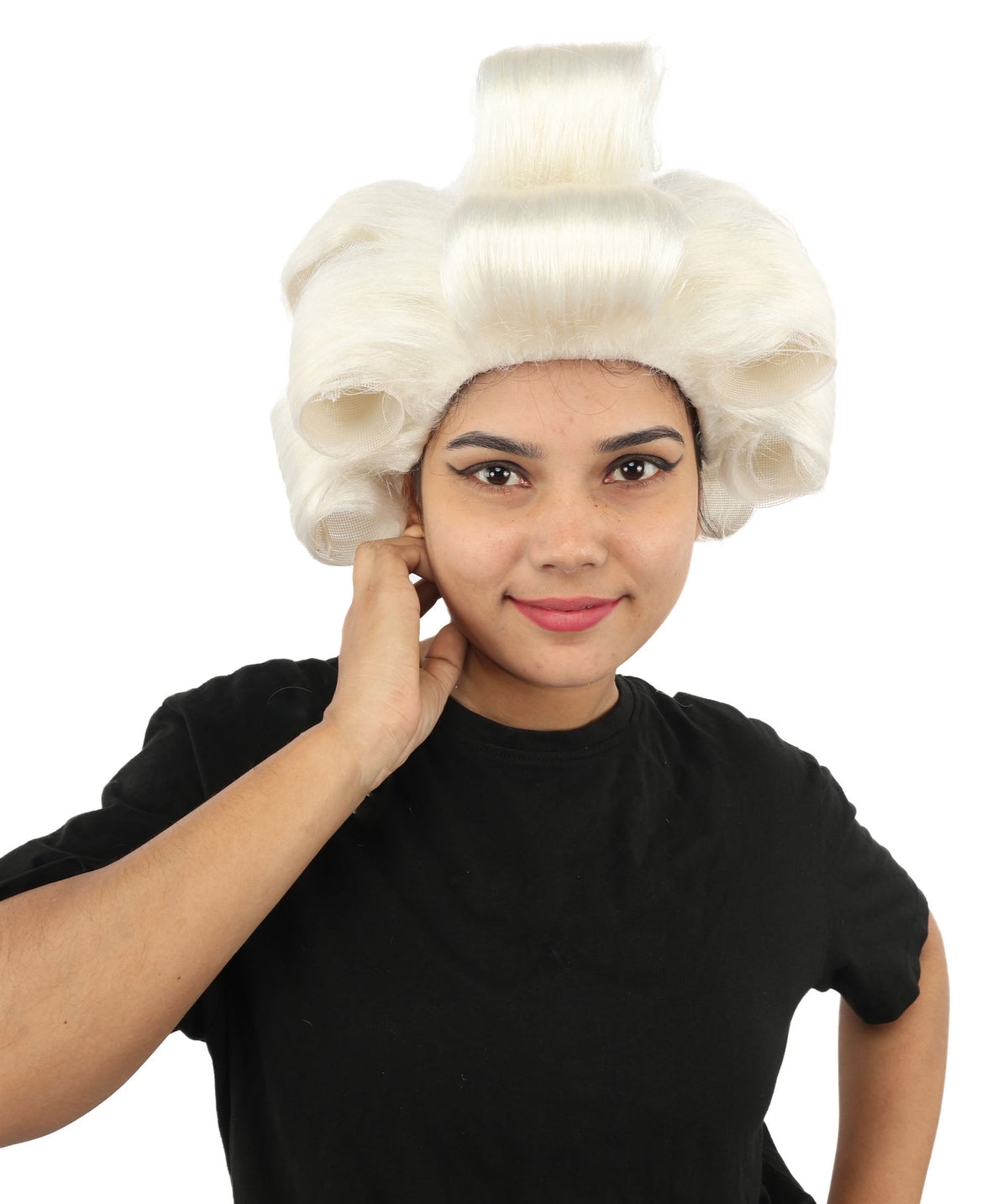 HPO Adult Women's Retro Roller Set Pink Wig | Multiple Color Options, create of synthetic fiber, large cylindrical curler texture, capless cap | Party, Halloween, theater, drag, performance, costume events