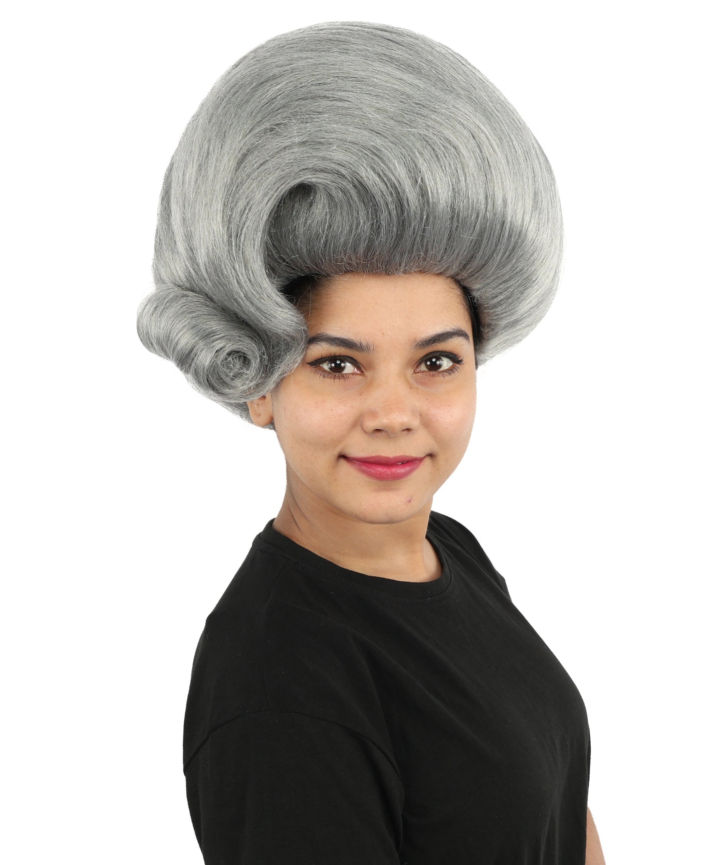 HPO Women's Architectural Beehive Wig | Monochromatic steel grey, create of synthetic fiber, massive 13-inch sculpted volume with side swirl, breathable base | Party, Halloween, theater, drag, performance, costume events