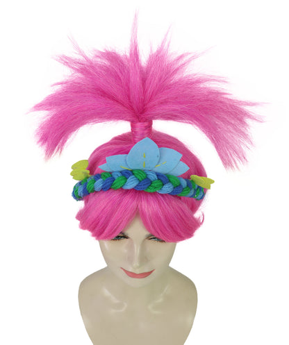 Women's Troll Pink Shoulder-Length Wig| Halloween and Cosplay Wig | Flame-retardant Synthetic Fiber