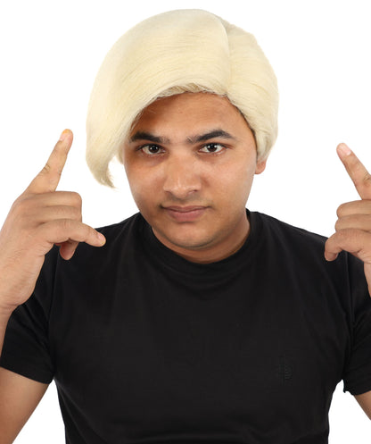 HPO Adult Men's Short Black Side Swept Wig | Thick Layered Bangs with Natural Texture,  Adjustable Cap | Halloween, Themed Party, Stage Performance & Roleplay