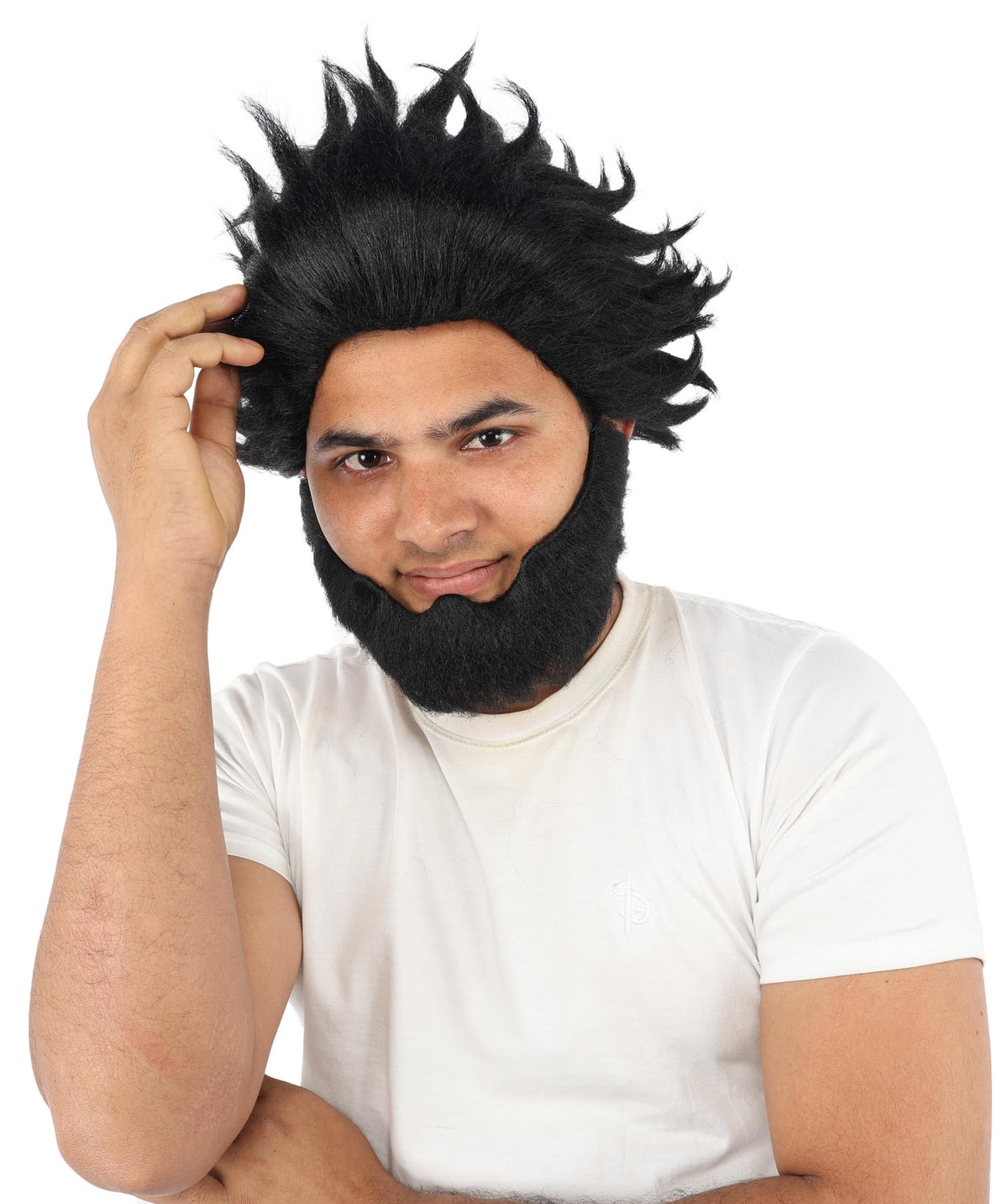 HPO Adult & Teen Men’s 11-Inch Spiky Wig with Beard Set | Multiple Color Options, Ideal for Cosplay, and Themed Events | Bold Style for Fun and Creative Looks