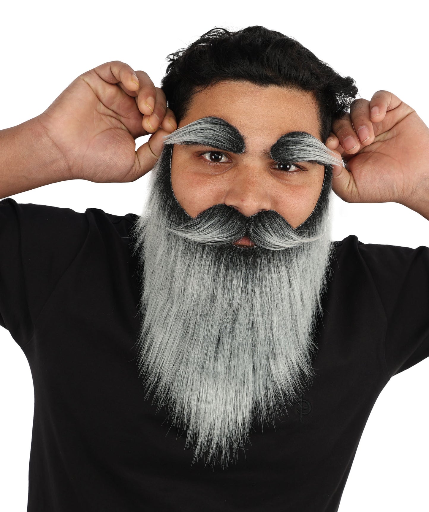 HPO Men's Full Artificial Beard Mustache & Eyebrow Set | Flame-Retardant Synthetic Fiber With Regular Cap | Ideal For Theater, Halloween And Cosplay