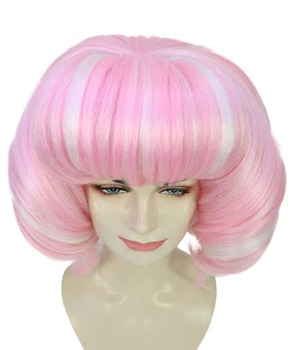 Women’s Short Curled Bubble Bob Klara Wig in Soft Pastel Pink | Anime & Cosplay Synthetic Hairpiece| Breathable Capless Cap
