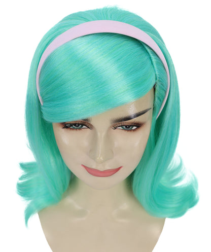HPO Women’s Rap Diva Wig | Medium Wavy Blue Lake Hairstyle | Bold Synthetic Hairpiece with Adjustable Cap for Cosplay, Parties, Stage & Performances