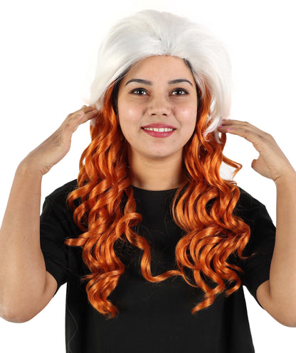 HPO Adult Women's White & Auburn Wavy Wig | Long Cosplay Wig with Layered | Synthetic Wig for Halloween, Party, Cosplay, Themed Events