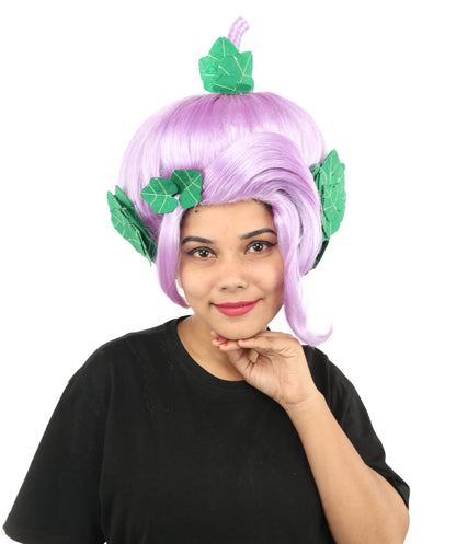 HPO Adult Women's Sculpted Pumpkin Show Wig | Multiple Color Options | Create of synthetic fiber, massive spherical updo with green leaf accents, breathable base | Halloween, theater, drag, performance, party, costume events