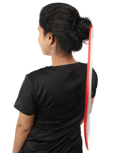 HPO Women's International Clip-in Hair Extension | Sleek straight red and white synthetic fibers featuring a secure snap attachment | Ideal for party, Halloween, cosplay, theater, drag, performance, costume events