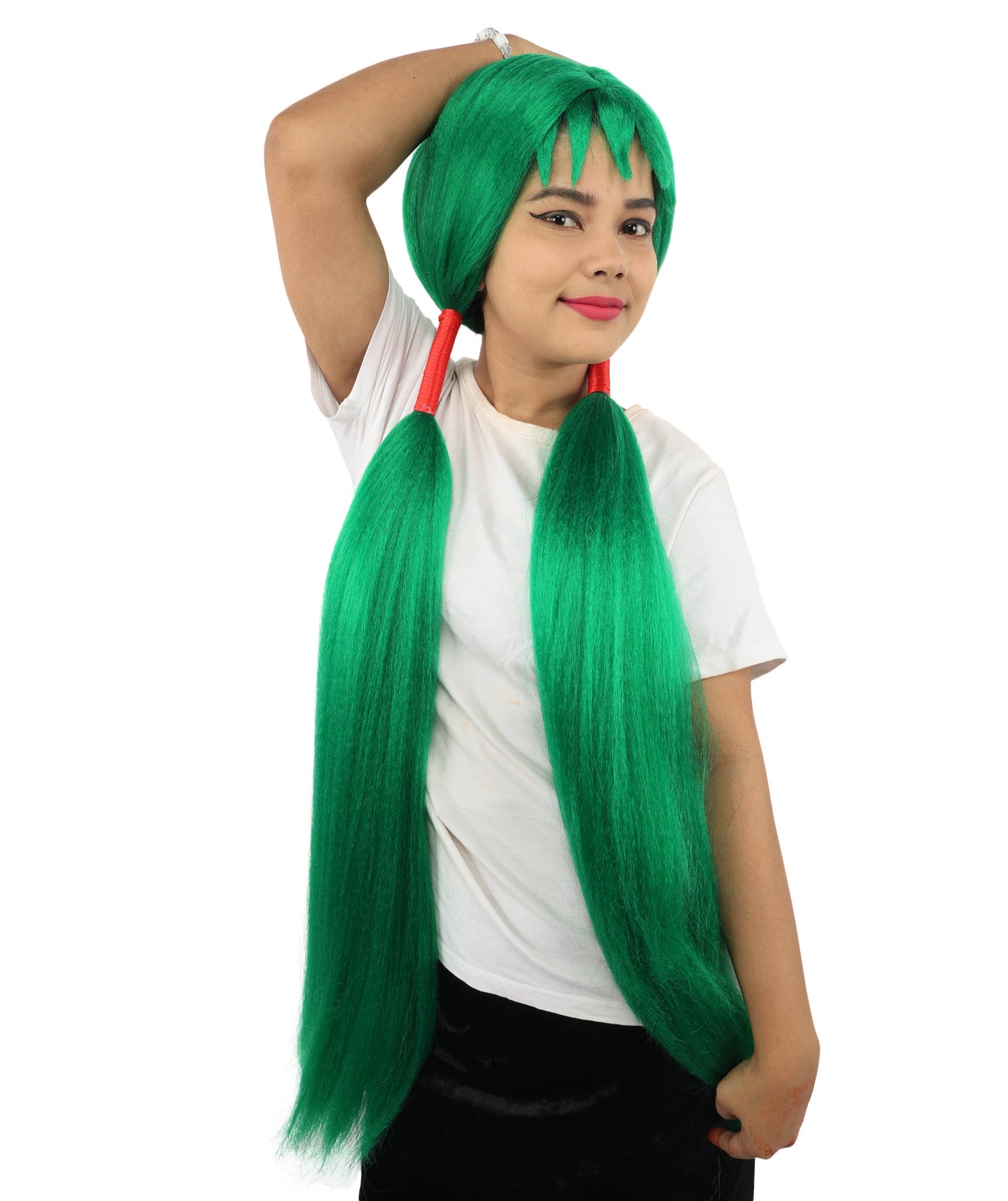 HPO Women's Extra Long Pigtail Wig | Multicolor Options | Floor Length Straight Twin Tails with Bangs, Heat Friendly Synthetic Fiber & Adjustable Cap | Halloween, Fairy Roleplay, Magical Girl Theme, Theater & Carnival
