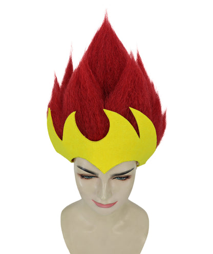 Women’s Fantasy Queen Fiery Red and Yellow Spiked Wig | Regal Villainess Hairpiece| Ideal for Halloween | Breathable Capless Cap