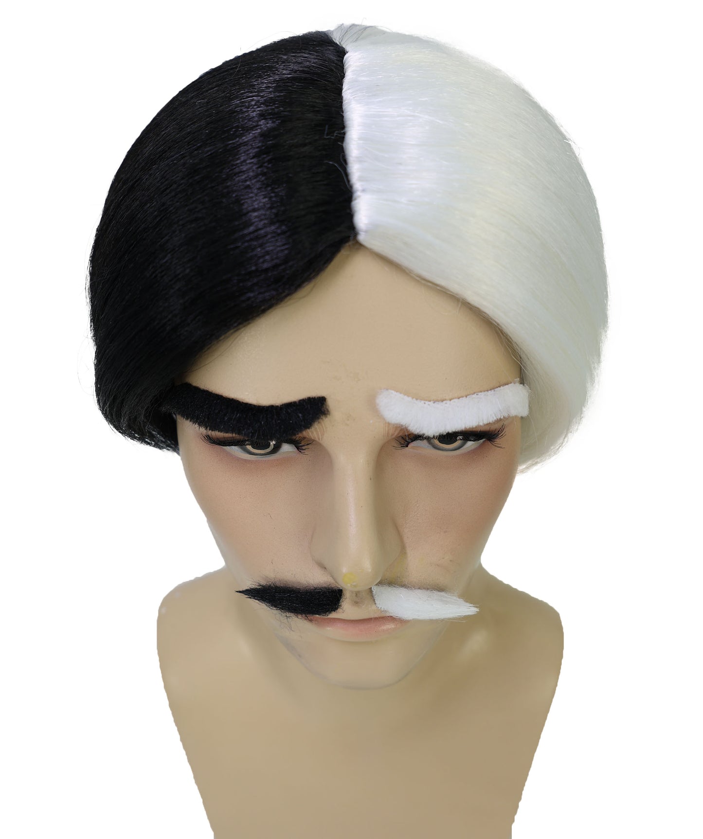Men's Gothic Family Father Wig with Mustache and Eyebrows| Black TV/Movie Fancy Bundle| Premium Breathable Capless Cap