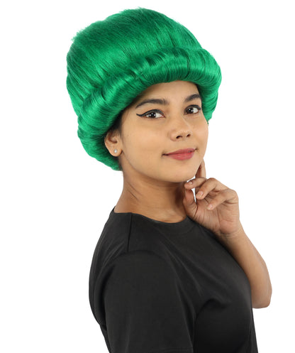 HPO Women's Voluminous Golden Blonde Grandma Wig | Medium Puffy Afro Style with Silver Texture, Synthetic Fiber & Adjustable Fit | Halloween, 100th Day of School, Theater & Funny Costume