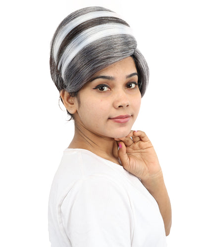 HPO Women's Short Asymmetrical Pixie Multicolor Wig | Slate Grey Side Swept Bangs with Tapered Nape, Heat Resistant Synthetic Fiber & Breathable Cap | Halloween, Sci-Fi Events, Roleplay, Theater & Costume Parties